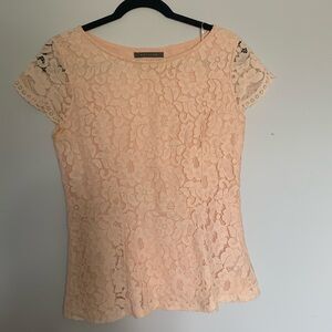 Suzy Shier Pink Lace Peplum Blouse